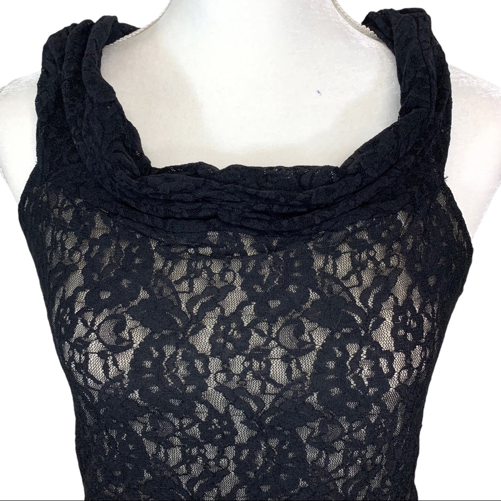 Moda Intl- Black Lace High Neckline Sexy Top -L - Picture 4 of 9